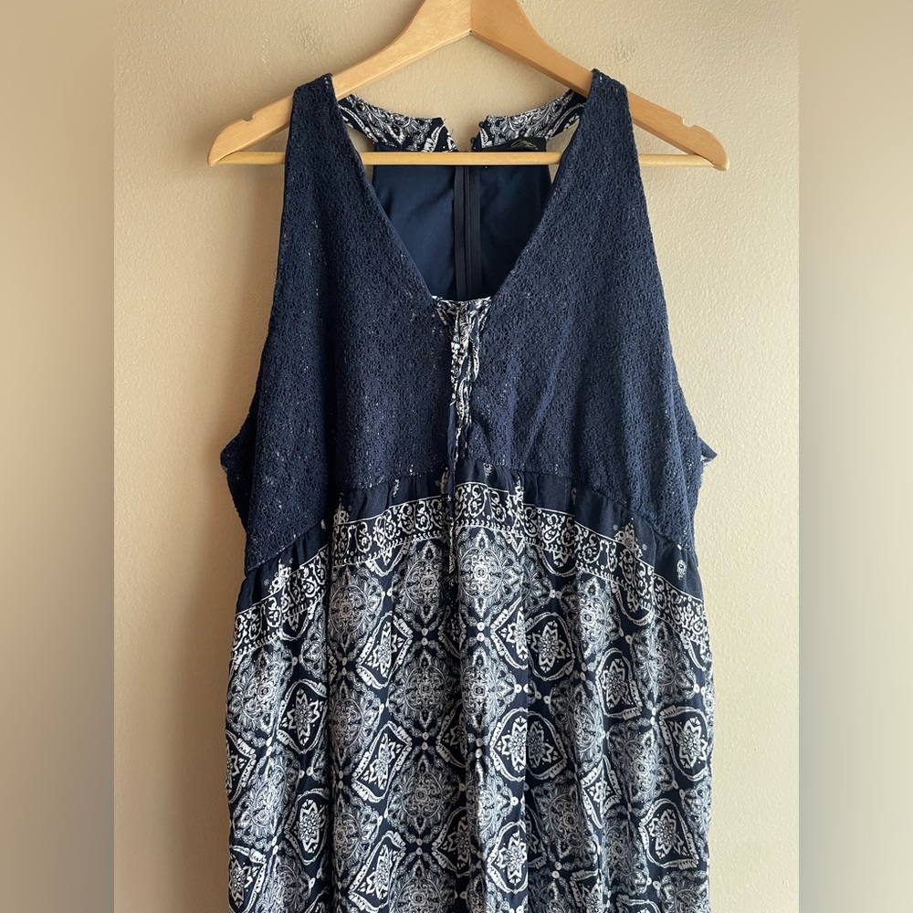 Suzanne Betro Women Blue White Maxi Dress Sleeveless Size 3XL - Picture 2 of 10